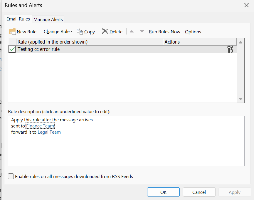 Outlook - How to fix rule that will not work when someone is copied on ...