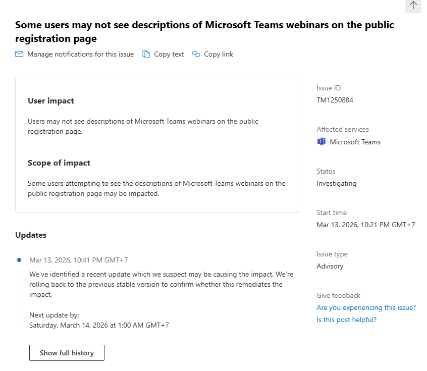 Teams Webinar: Description of the Teams webinar is not showing anymore ...