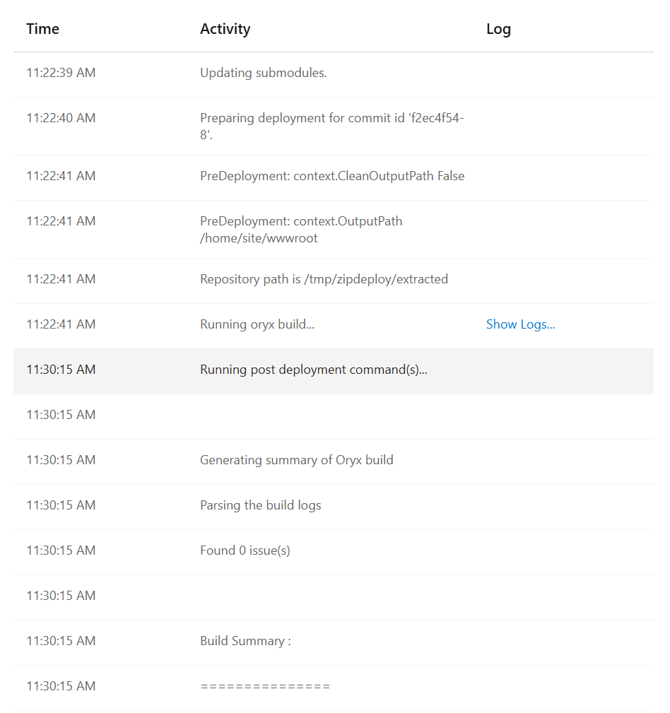 Try to deploy flask to web app but container start before oryx build ...