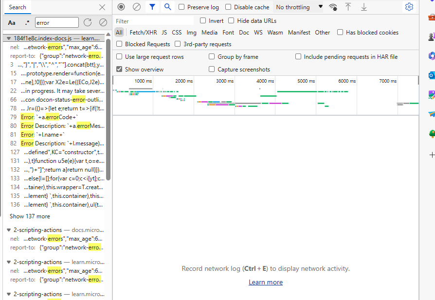 Can't view network logs of an imported HAR file - Microsoft Q&A