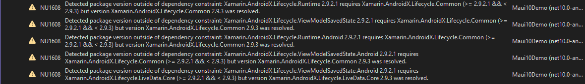 Detected package version outside of dependency constraint: Xamarin ...