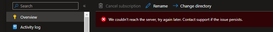 Unable to see the "Overview" tab content. "We couldn’t reach the server ...