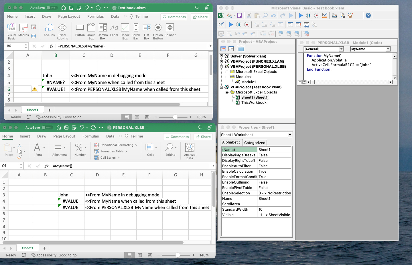 UDF works fine in debug mode, but returns #VALUE! when called from a ...