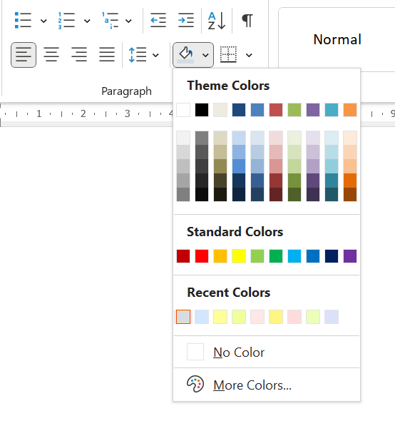 Why there's a different set of shading colors in two word files opened ...
