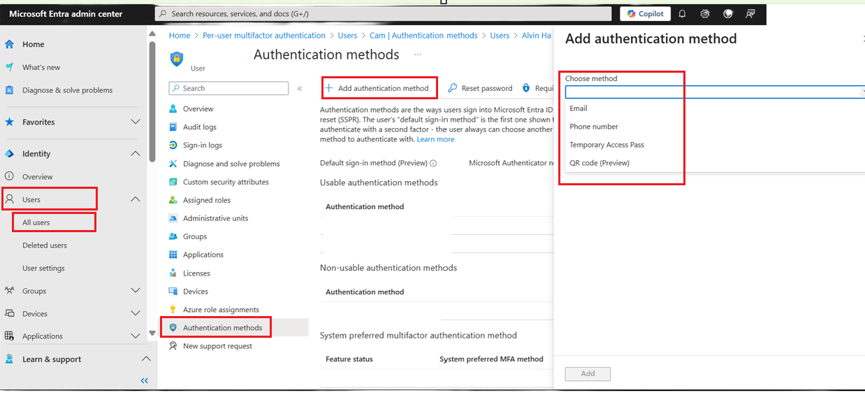 I cannot get a users Authenticator app to give me a third option to ...