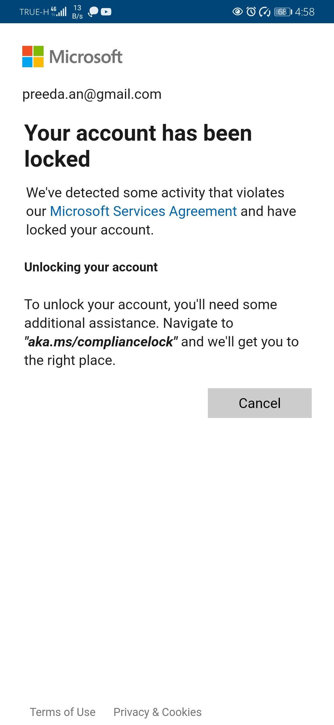 account has been lock? - คำถามคำตอบของ Microsoft