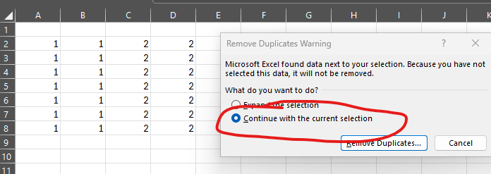 Remove duplicates only from selected rows - Microsoft Q&A