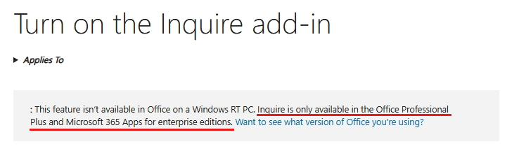 Office 365 Family, Excel and Inquire COM Add-In not available to ...