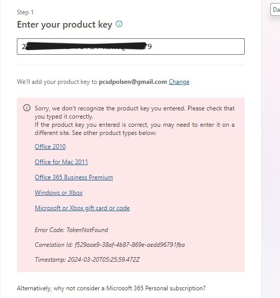 MS Office product key is invalid - Microsoft Q&A