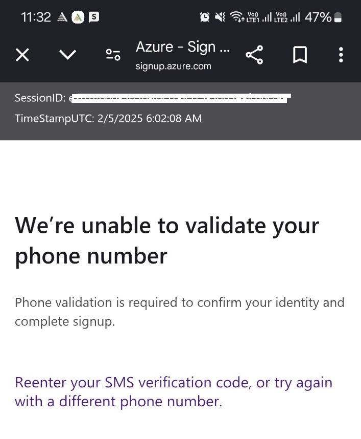Unable to validate phone number during azure Sign up - Microsoft Q&A