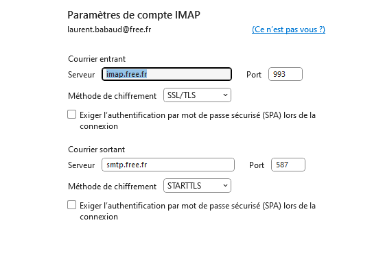 paramétre imap et smtp