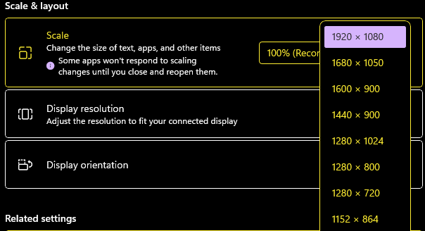 Screen resolution no longer shows the recommended resolution setting ...
