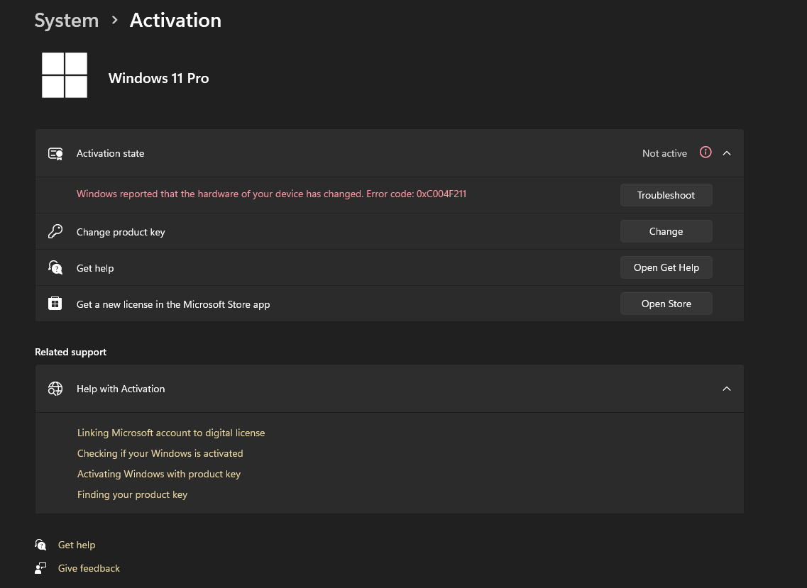 3. Activation Screen - After Hardware Change