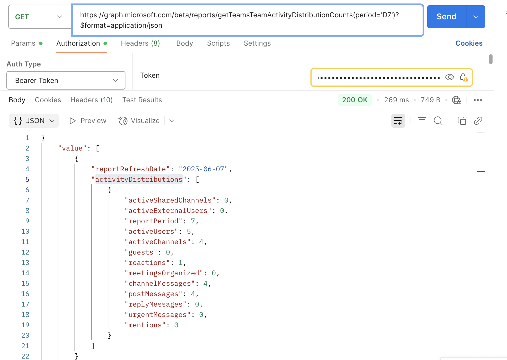 Microsoft Graph API 내 Teams Distribution Activity API 리턴 값 오류 ...