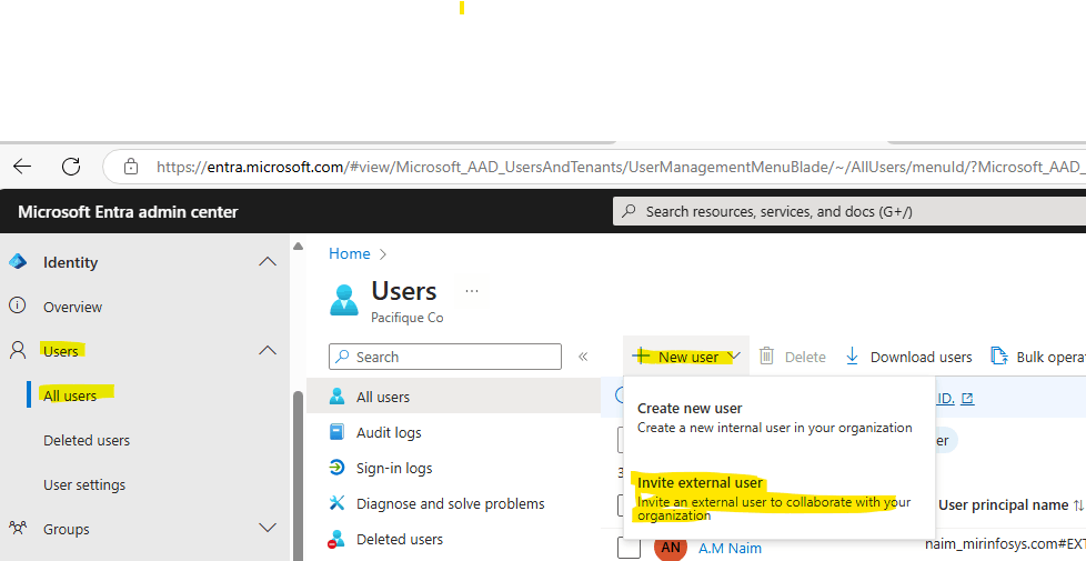 Help me to guide for invite external organization tenant to Microsoft ...