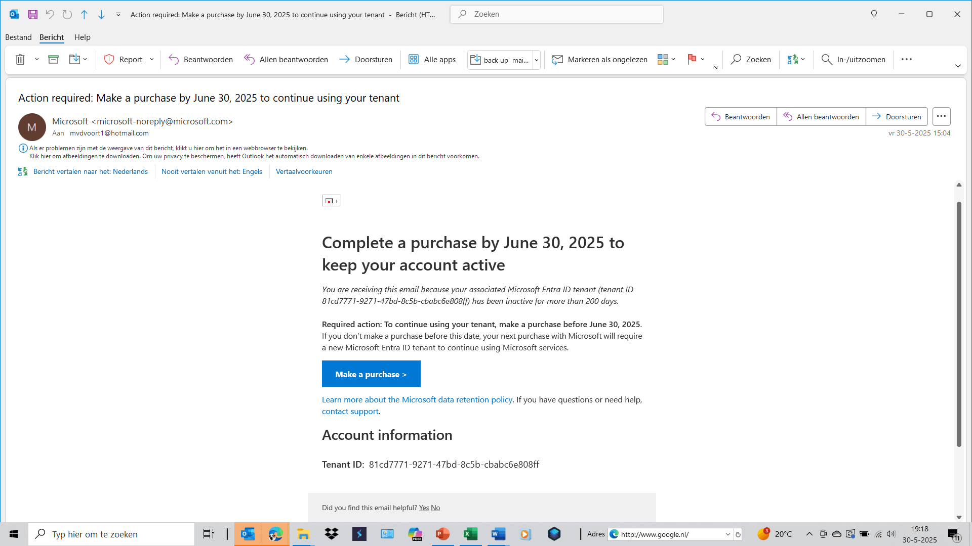 Action required? Make a purchase to continue... - Microsoft Q&A