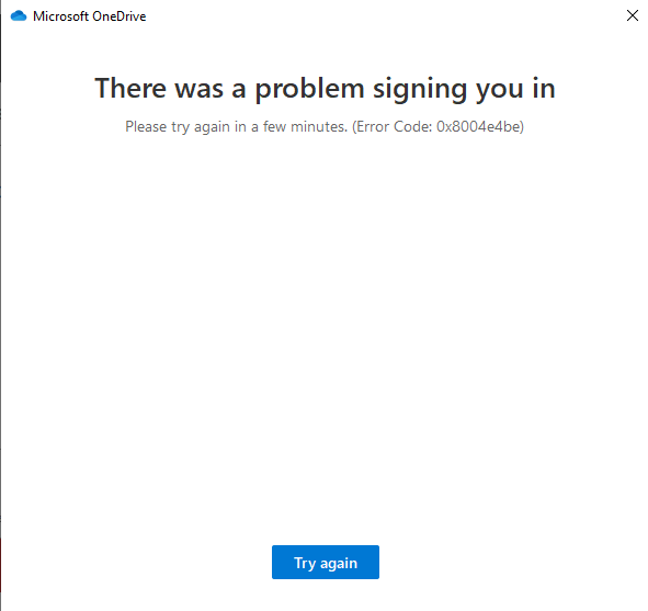 OneDrive Error 0x8004e4be