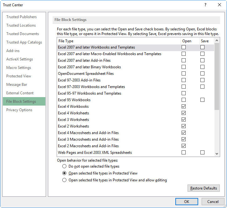 Problems saving Excel File with Trust Center - Microsoft Q&A