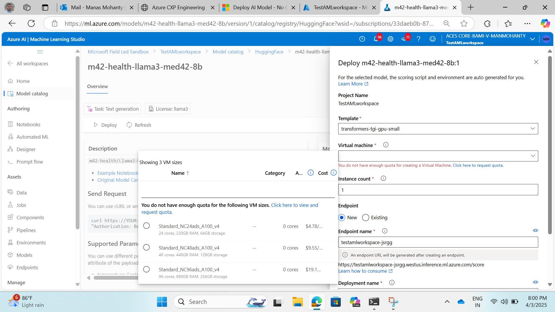 Deploy AI Model - No Quota message - Microsoft Q&A