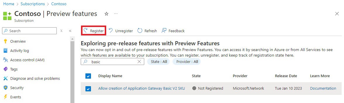 qna app gateway register for basic sku