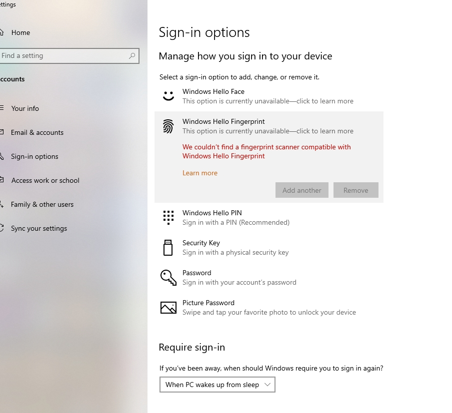 Update Windows 10. Fingerprint scanner no longer available - Microsoft Q&A