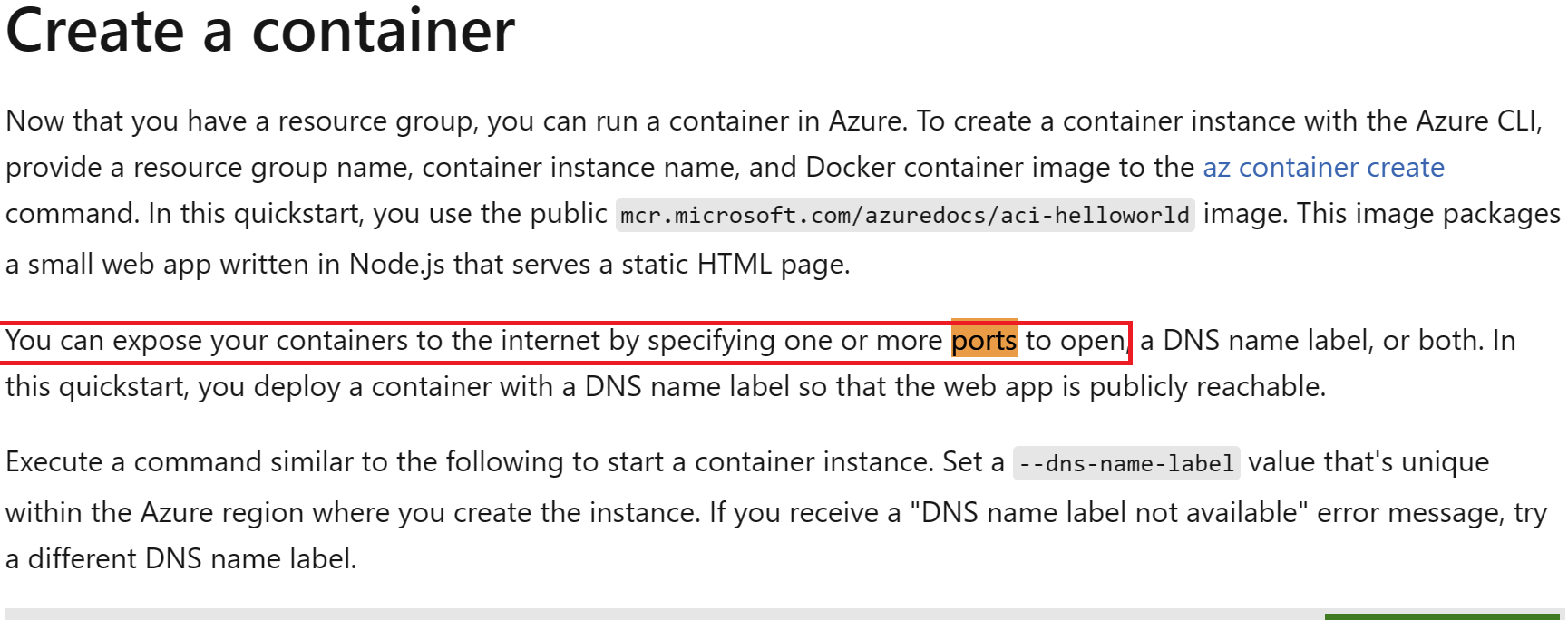 Open a range of ports on a container instance - Microsoft Q&A