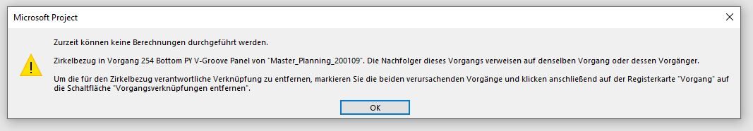 MSProject 2019 circular reference error and tasks are missing ...