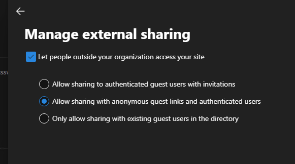 Not able to share outside the organization from OneDrive