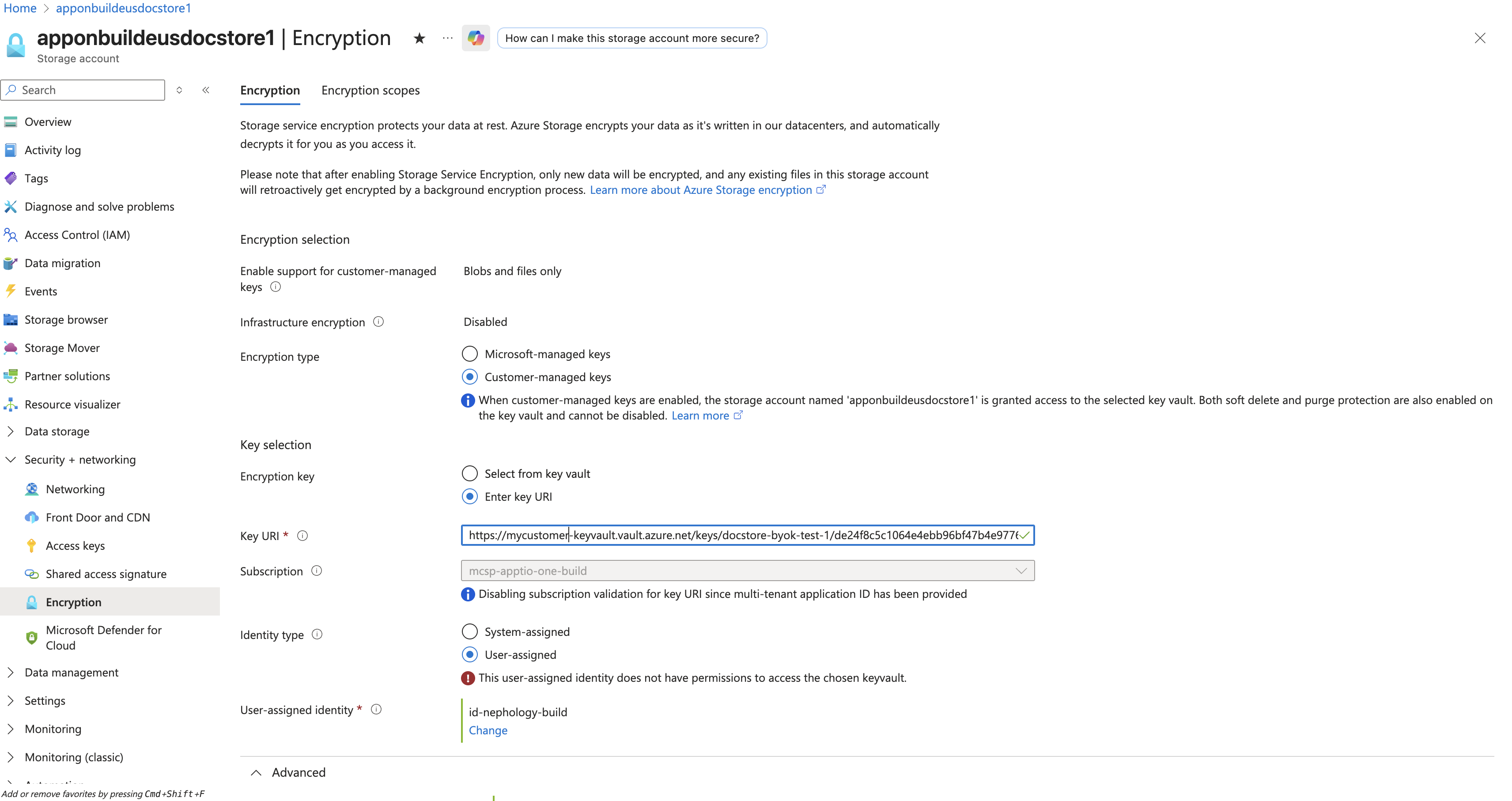 While doing BYOK getting this error message 