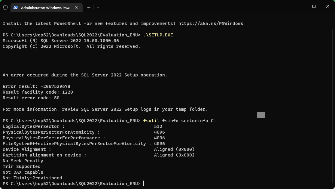 No mateter which edition of SQl Server 2022 I try to install I'm ...