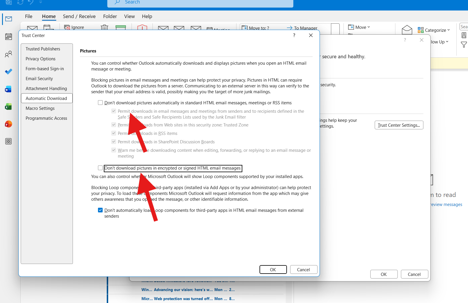 Unblock external pictures in Outlook Classic.