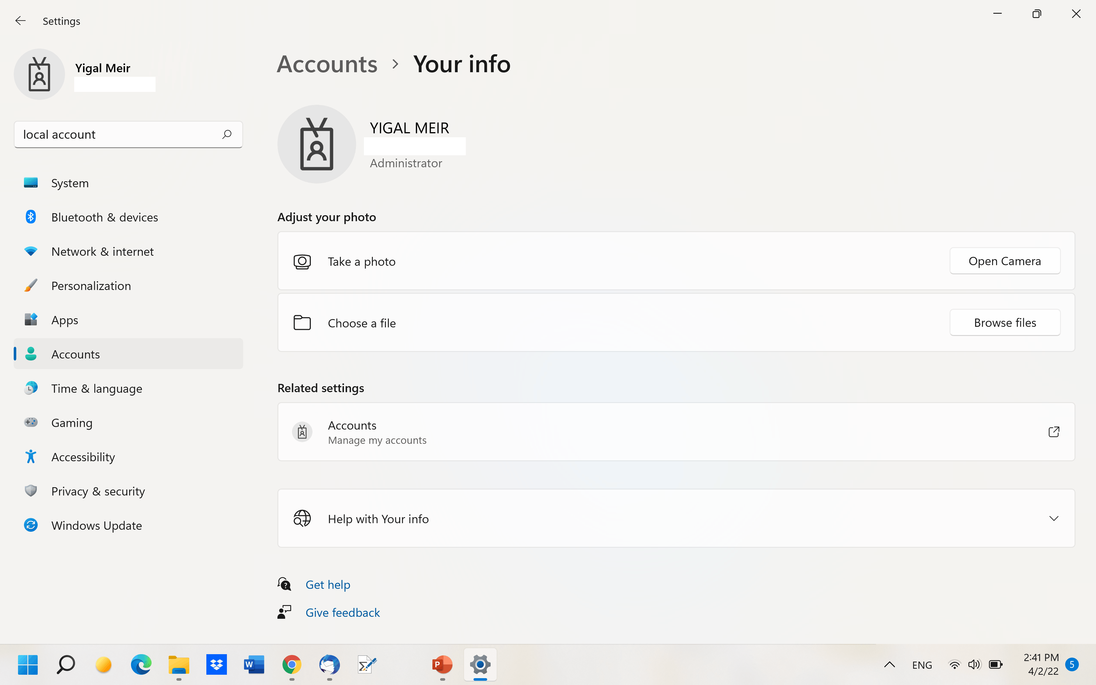 change from microsoft to local account while keeping the configuration ...