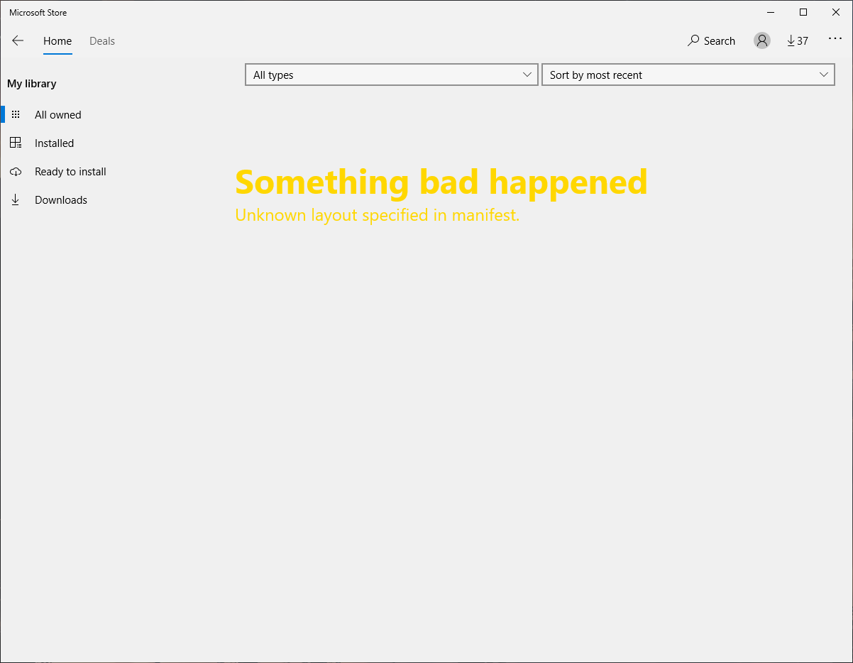 Something bad happened, Unknown layout specified in manifest ...
