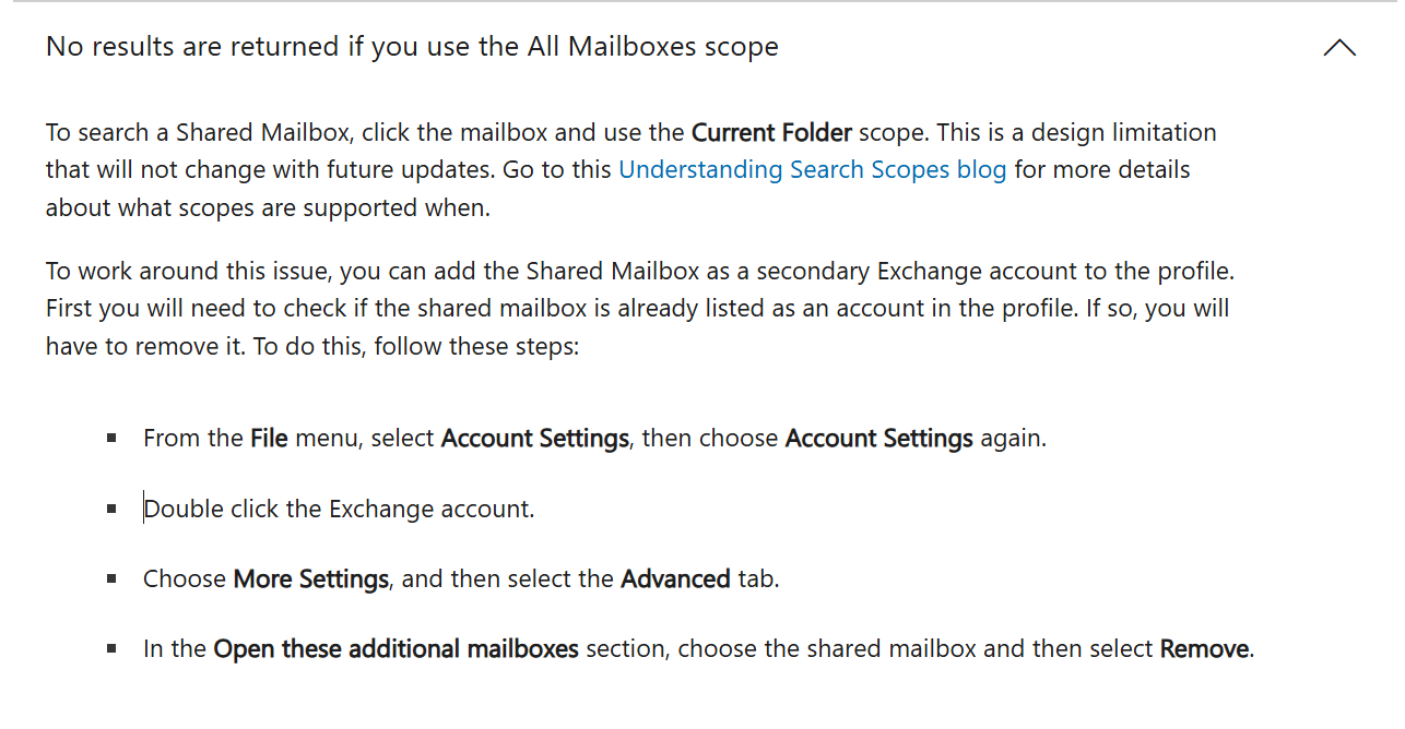 Search results of shared 365 mailbox inside Outlook app incomplete ...