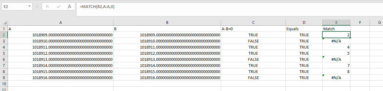 Excel match returning #N/A despite matches existing - Microsoft Q&A