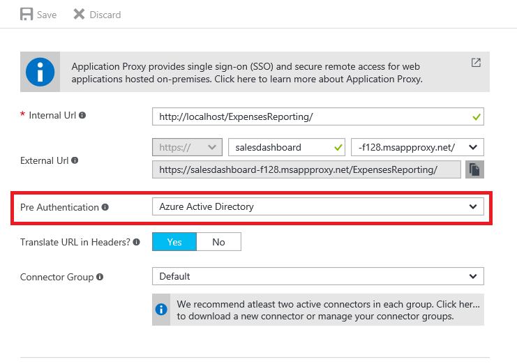 Pre-authentication method in Azure portal