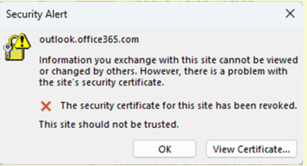 Getting a Pop up of security alert in outlook - Microsoft Q&A