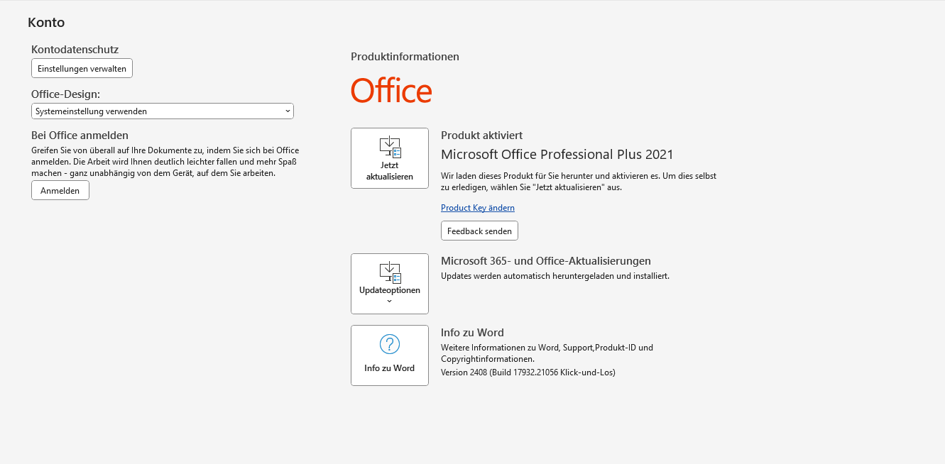 Office LTSC Prof. Plus 2024 installiuert und es wird aber in word ...