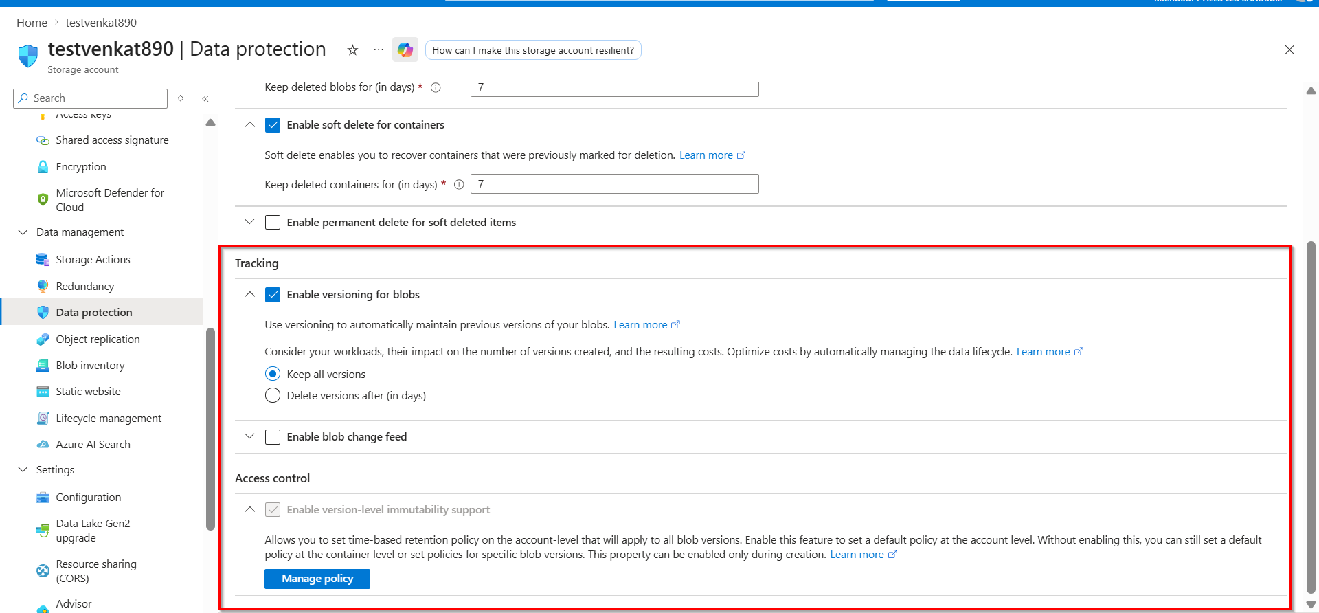 Unable to Delete Storage Account with the Version Level Immutability ...