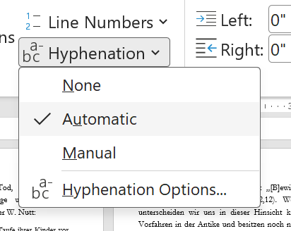 MS Word - hyphenation turned on