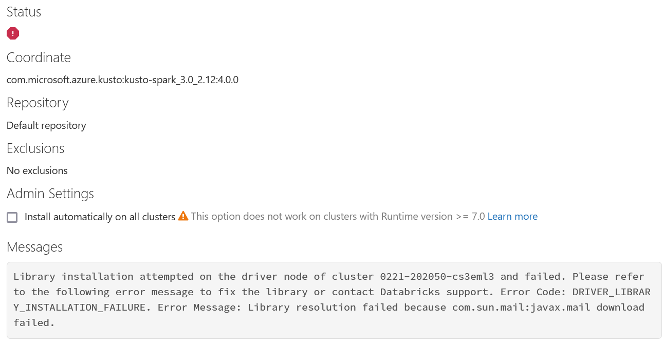 Databricks fail to install libraries from Maven. - Microsoft Q&A