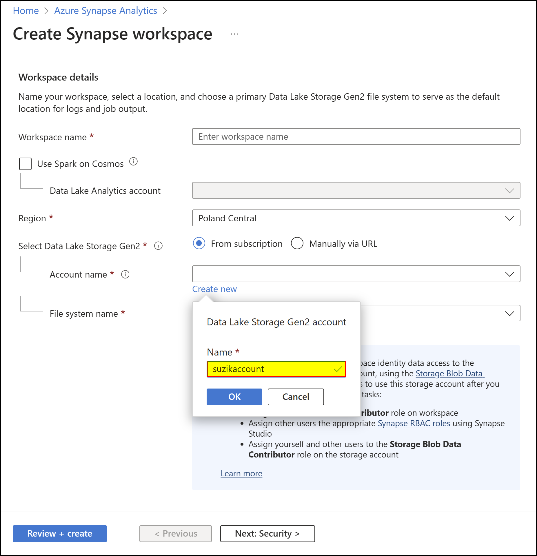 I can not create neither account name nor filesystem name - Microsoft Q&A