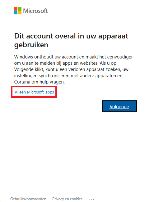 1 Waar account gebruiken - Alleen Microsoft-apps