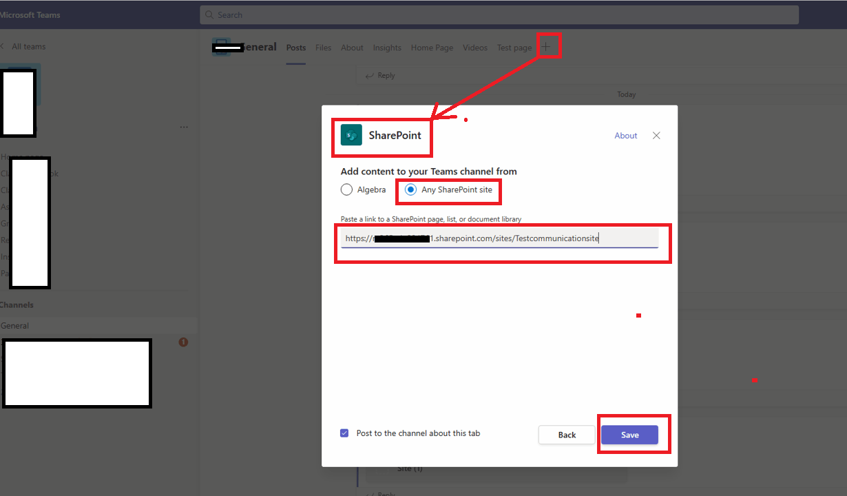 I tried to add a SharePoint communication site to Teams tab, but it is ...