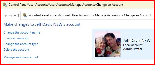 Control Panel Change Account
