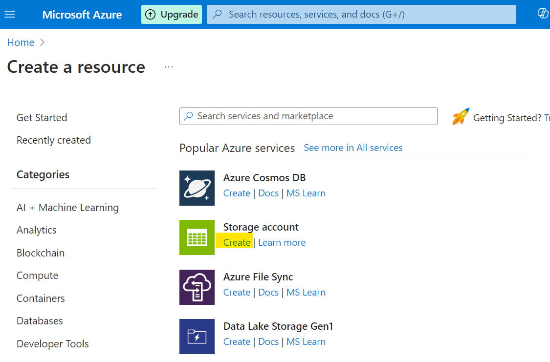 No options under create storage account - Microsoft Q&A