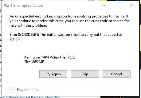 Error 0xC00D36B1 The buffer was too small to carry out the requested ...