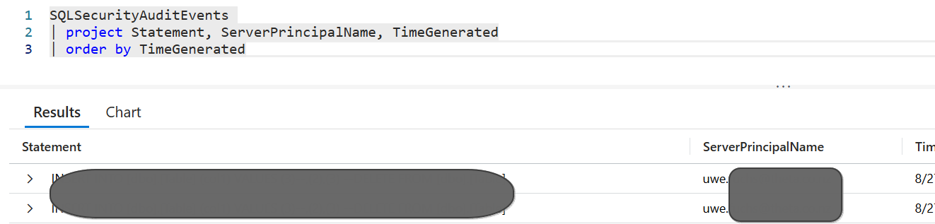 Image showing example kusto query and results