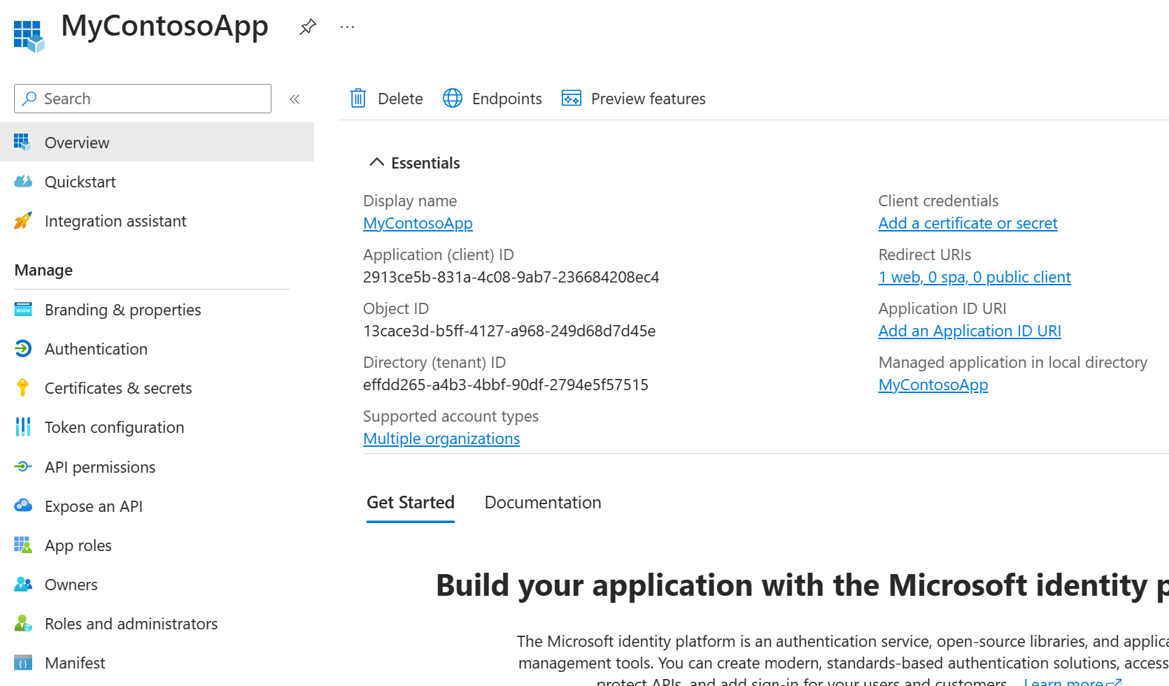 App registration overview.