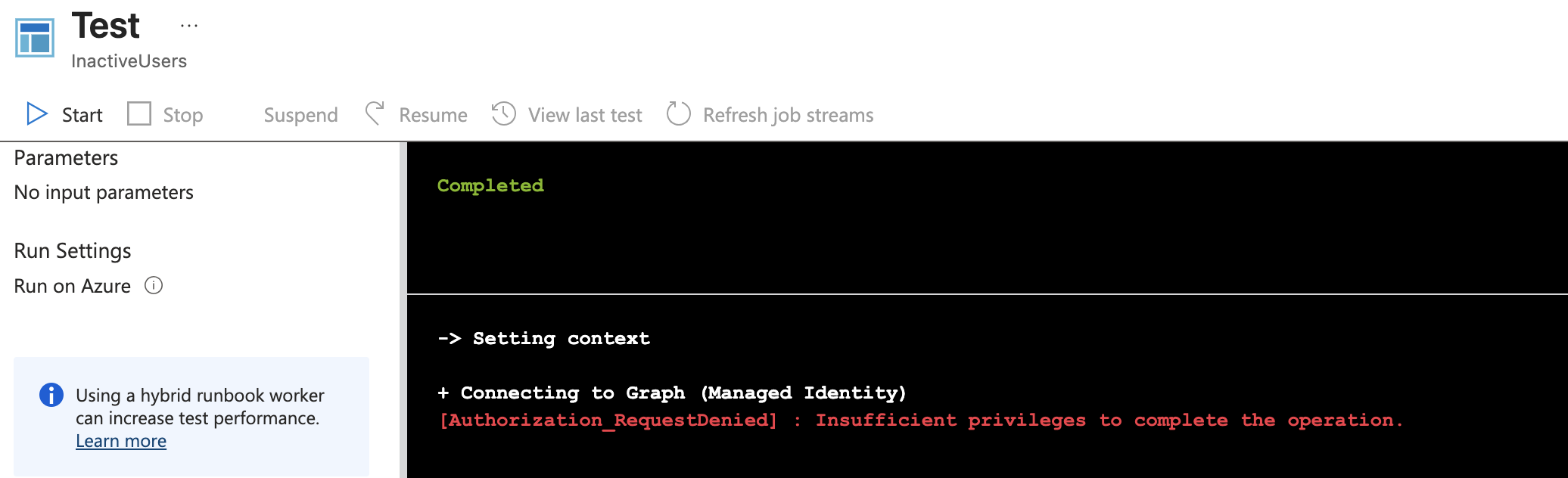 Error while excuting runbook in Azure Automation account - Microsoft Q&A